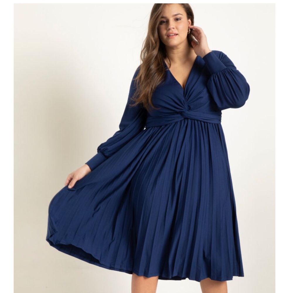 Eloquii Ocean Cavern Knot Front Pleated Skirt Dress Plus Size US 26